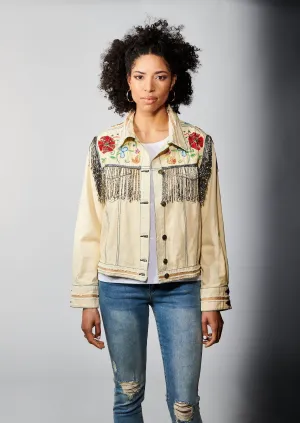 Aratta, Denim, Country Queen Embellished Jacket in bleached off white