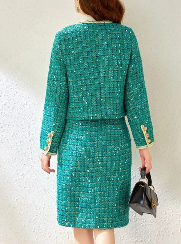 Blazer & Rok Set - Dames - Versierd met prachtige metalen kettingen, pailletten en goud