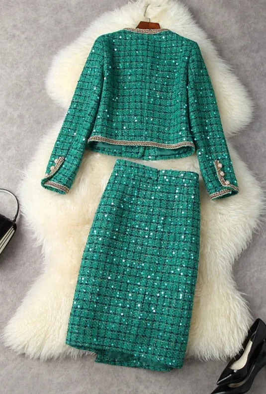 Blazer & Rok Set - Dames - Versierd met prachtige metalen kettingen, pailletten en goud