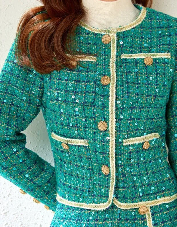 Blazer & Rok Set - Dames - Versierd met prachtige metalen kettingen, pailletten en goud