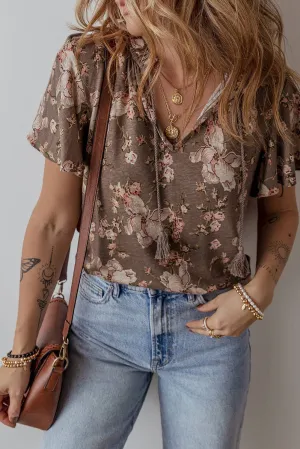 Boho Split Neck Short Slv Top