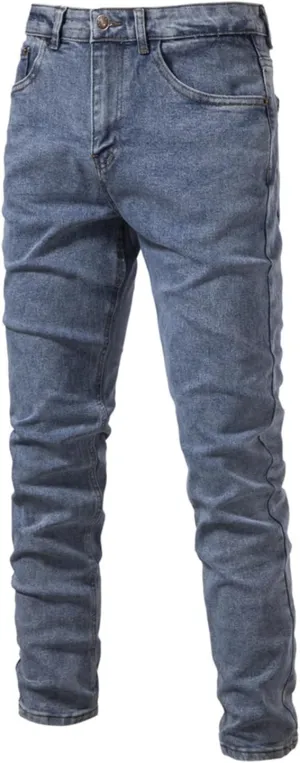 evzosrz Men's Trendy Skinny Slim Fit Jeans Straight Fit Washed Denim Pants Elastic Waist Casual Denim Pull Up Jeans