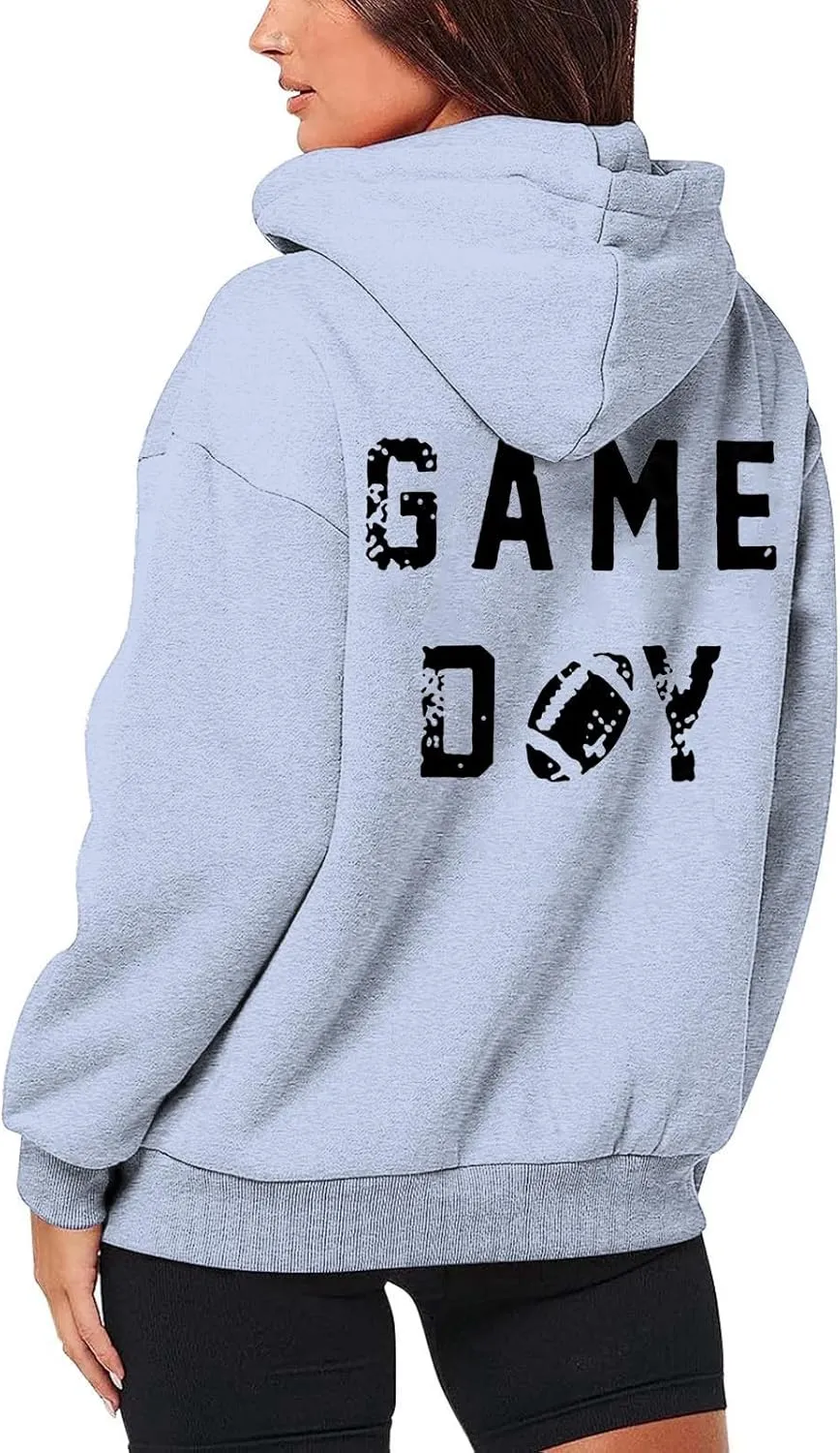 Game Day Zip Up Hoodies for Women Oversized Y2K Hooded Zipper Football Sweatshirts Casual Comfort Graphic Jackets