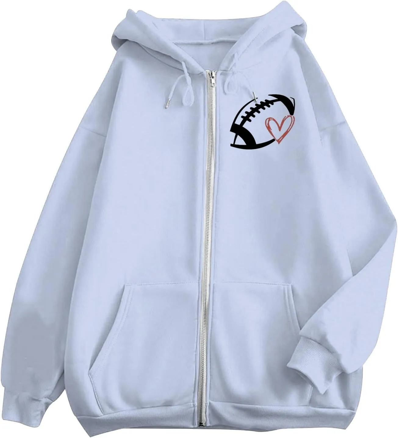 Game Day Zip Up Hoodies for Women Oversized Y2K Hooded Zipper Football Sweatshirts Casual Comfort Graphic Jackets