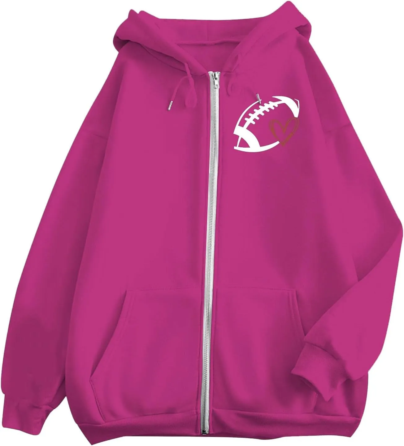 Game Day Zip Up Hoodies for Women Oversized Y2K Hooded Zipper Football Sweatshirts Casual Comfort Graphic Jackets