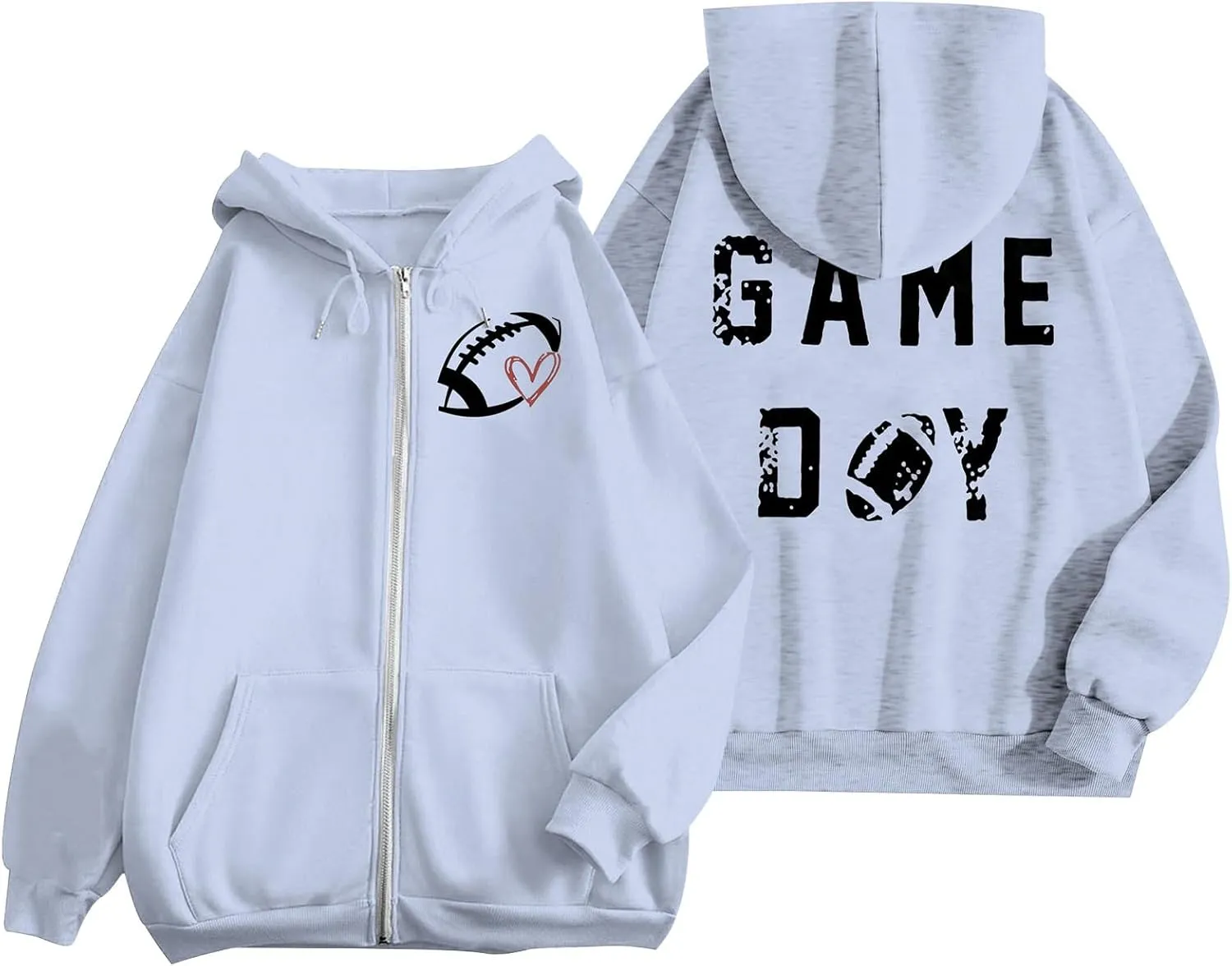 Game Day Zip Up Hoodies for Women Oversized Y2K Hooded Zipper Football Sweatshirts Casual Comfort Graphic Jackets