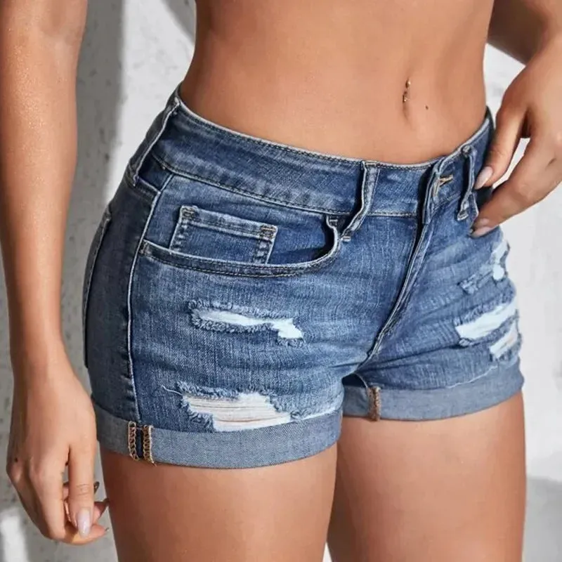 LIANE  Casual Mid-Waist Denim Shorts