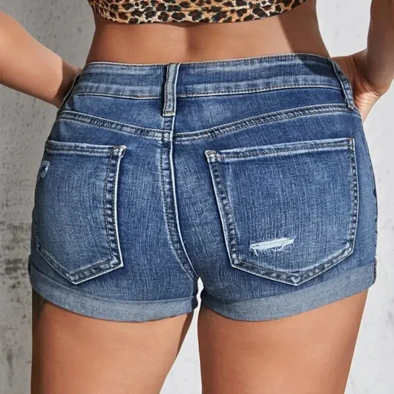 LIANE  Casual Mid-Waist Denim Shorts