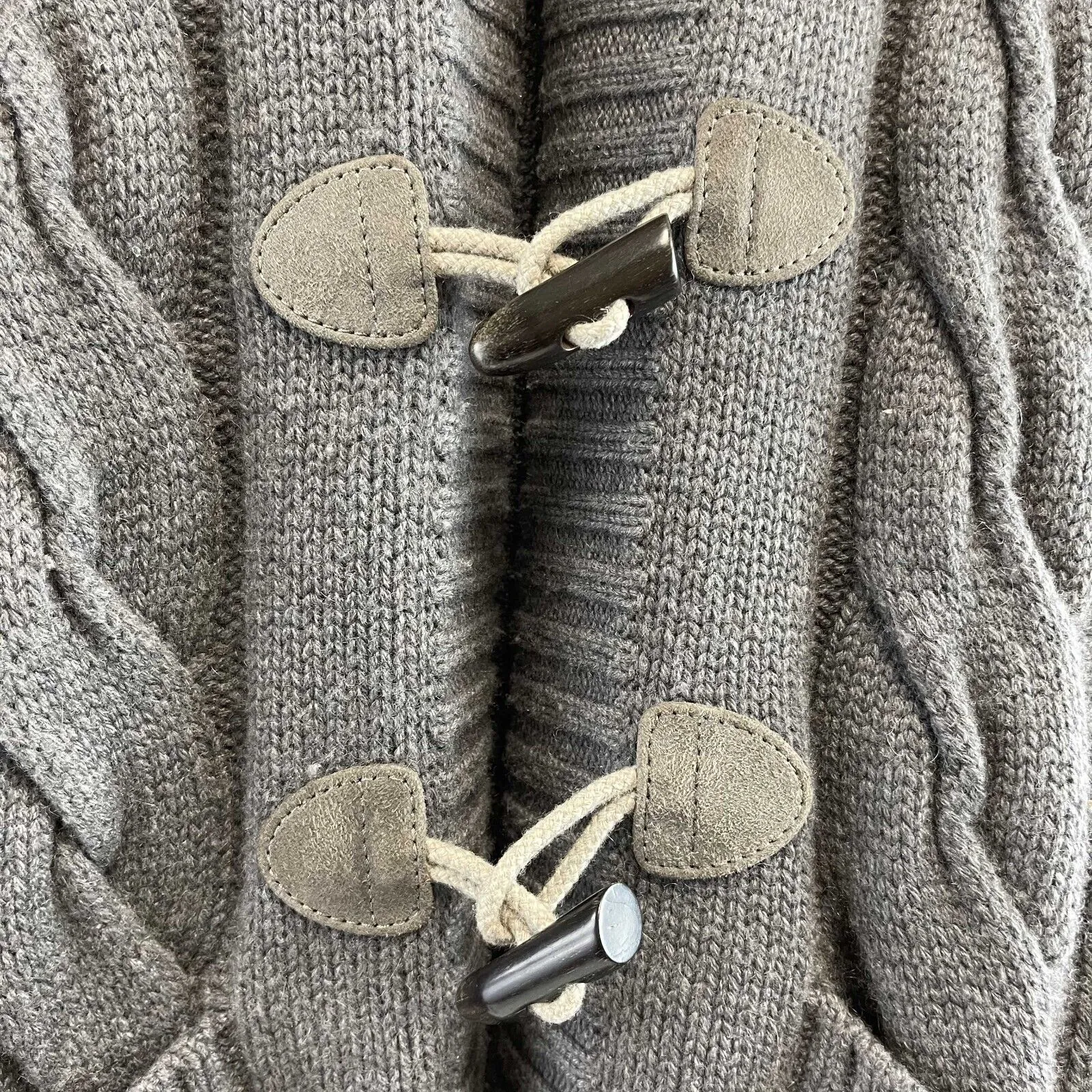 Loro Piana Cashmere Gray Cable Knit Toggle Fox Fur Hooded Cardigan IT40 US4