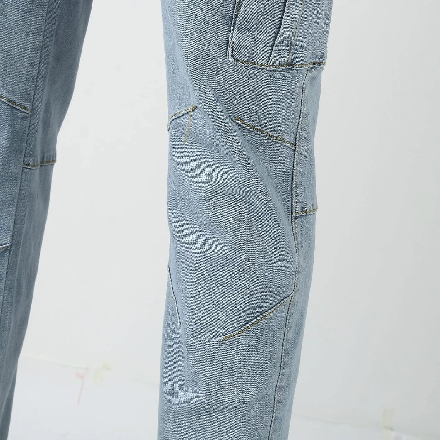 Mens Skinny Cargo Jeans Slim Fit Stretch Casual Fashion Hiphop Jeans Straight Leg Comfort Flex Waist Cargo Denim Pants