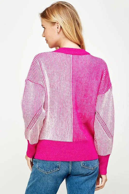 Multi Way Striped Drop Shoulder Ribbed Sweater