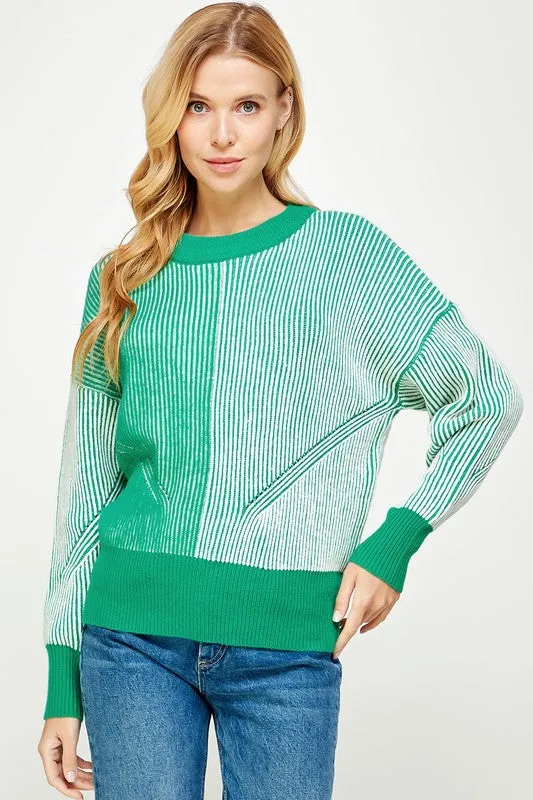 Multi Way Striped Drop Shoulder Ribbed Sweater