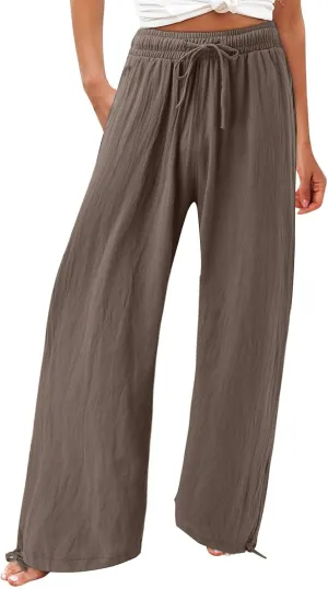 Wide Leg Linen Pants for Women Casual Summer Palazzo Pants Lightweight High Waisted Flowy Beach Pants 2024 Fashion