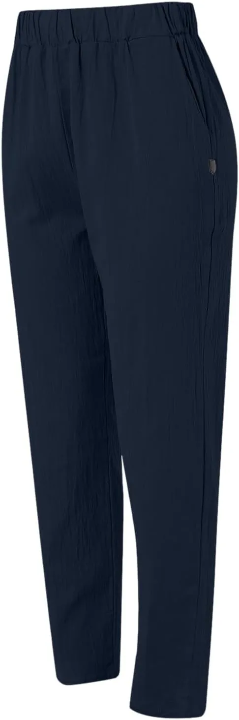 Women's Cotton Linen Pants Plus Size Elastic High Waist Comfy Straight Trouser Summer Casual Loose Pant with Pockets