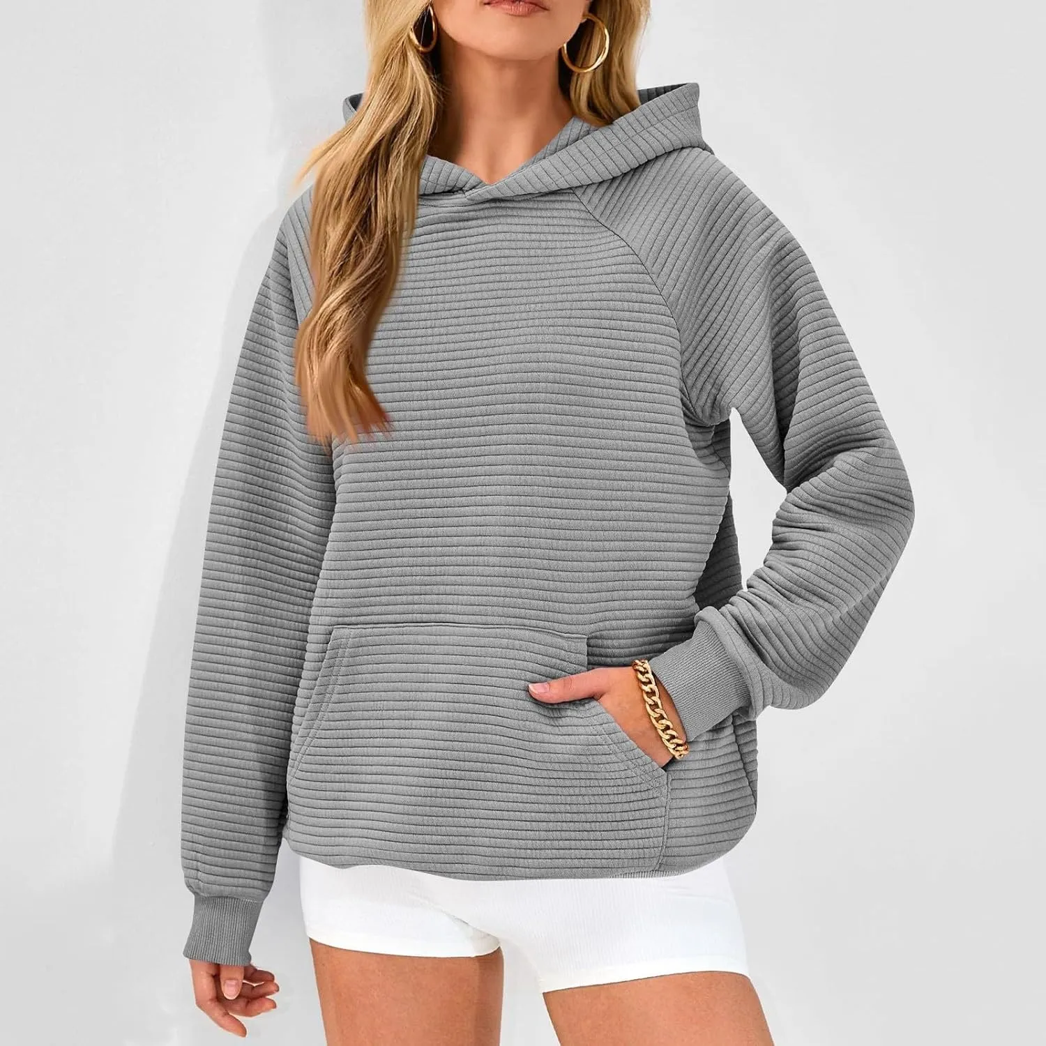 Women's Long Sleeve Hoodies Fashion Comfy Plain Hoodie with Pockets Loose Pullover Tops