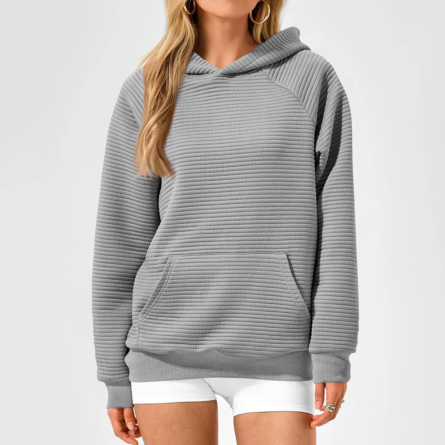 Women's Long Sleeve Hoodies Fashion Comfy Plain Hoodie with Pockets Loose Pullover Tops